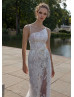 Asymmetrical Neck Ivory Lace Slit Wedding Dress